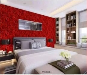 Bedroom interior design with red accent wall